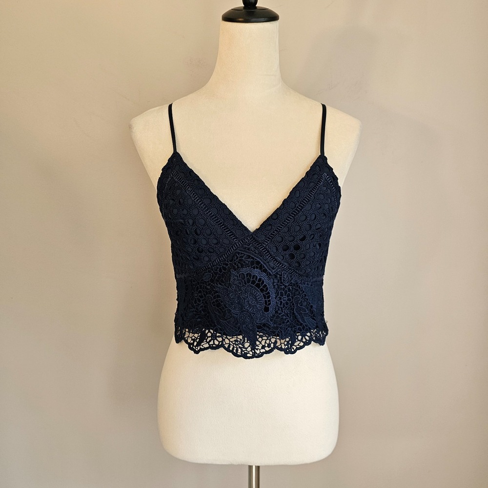 Abercrombie Fitch Crochet VNeck Bralette Womens M Blue Boho Modern Romance Y2K‎